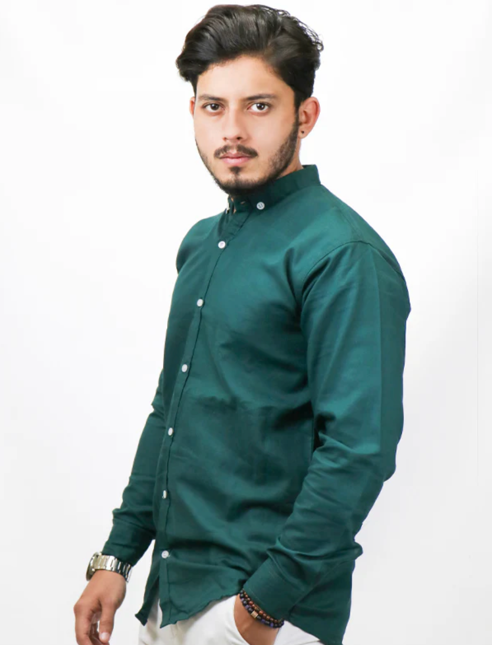 Men’s Dark Green Chambray Casual Shirt – Timeless, Cool & Versatile