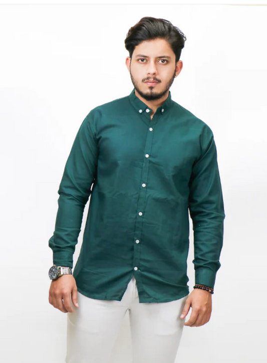 Men’s Dark Green Chambray Casual Shirt – Timeless, Cool & Versatile