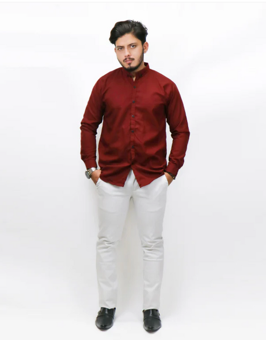 Men's Chambray Casual Shirt Dark Maroon
