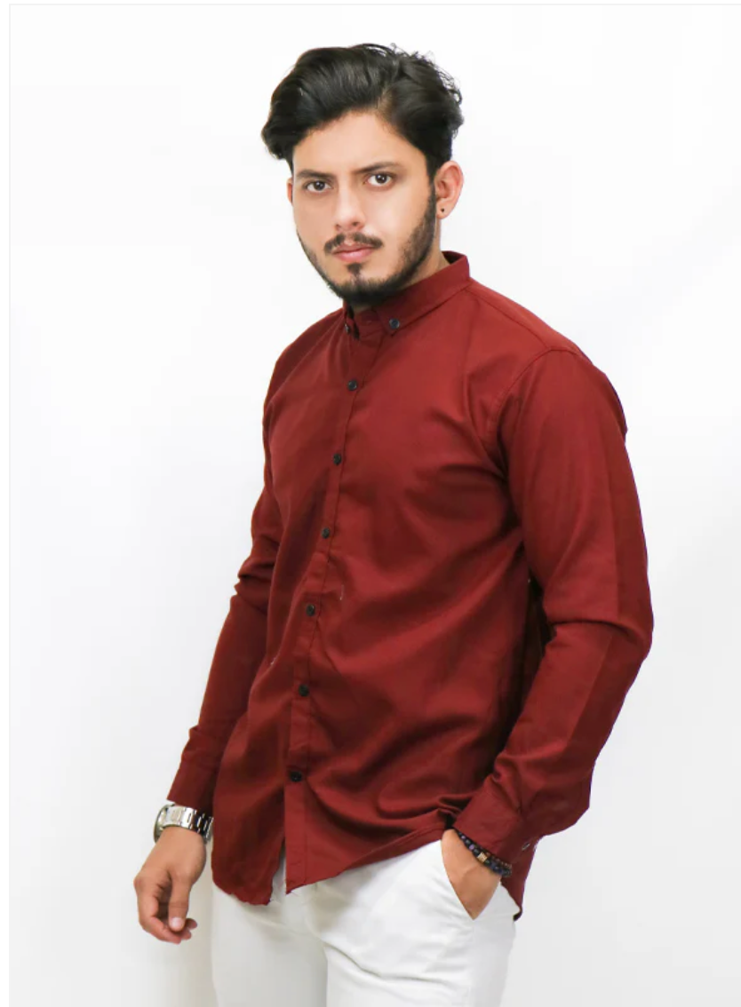 Men's Chambray Casual Shirt Dark Maroon