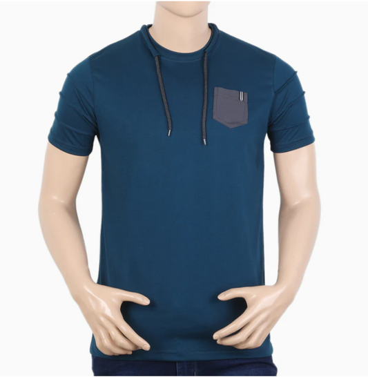 Men's Half Sleeves T-Shirt - Steel Green & Navy Blue