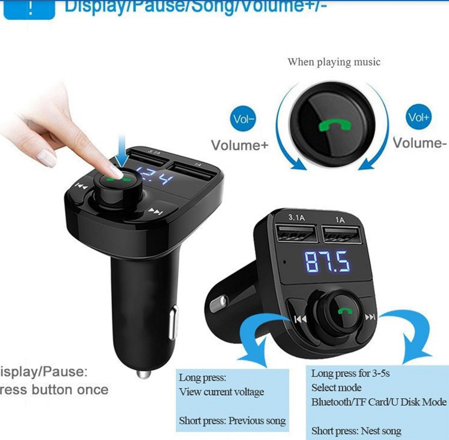 X8 Multifunctional Car MP3 Player | Wireless FM Transmitter & Car MP3 Modulator | Dual USB Fast Charging 3.1A | Car Accessories