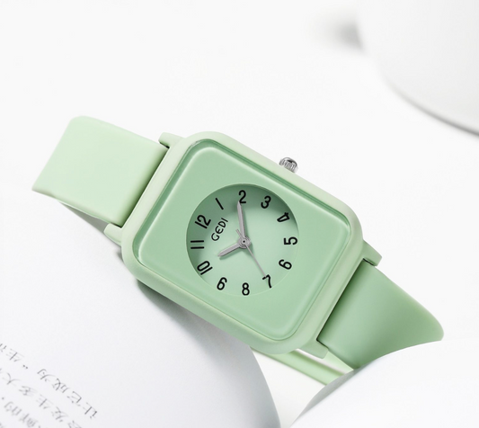Silky Soft Silicone Strap Fashion Watch – Aesthetic Colors Square Case Round Dial Watch for Girls & Boys – Stylish Casual Wrist Watch (No Box)