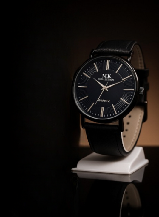Modern Edge Black Leather Strap Watch for Men – Sleek & Stylish Classic Analog Wrist Watch – Durable Timeless Design (No Box)