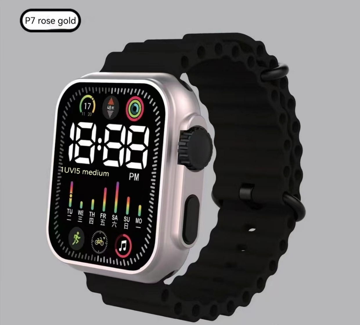 P7 Rose Gold LED Electronic Watch | Stylish Marine Band Digital Sports Watch for Kids & Students | Waterproof Touch Screen Children’s Watch