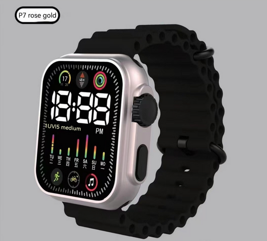 P7 Rose Gold LED Electronic Watch | Stylish Marine Band Digital Sports Watch for Kids & Students | Waterproof Touch Screen Children’s Watch