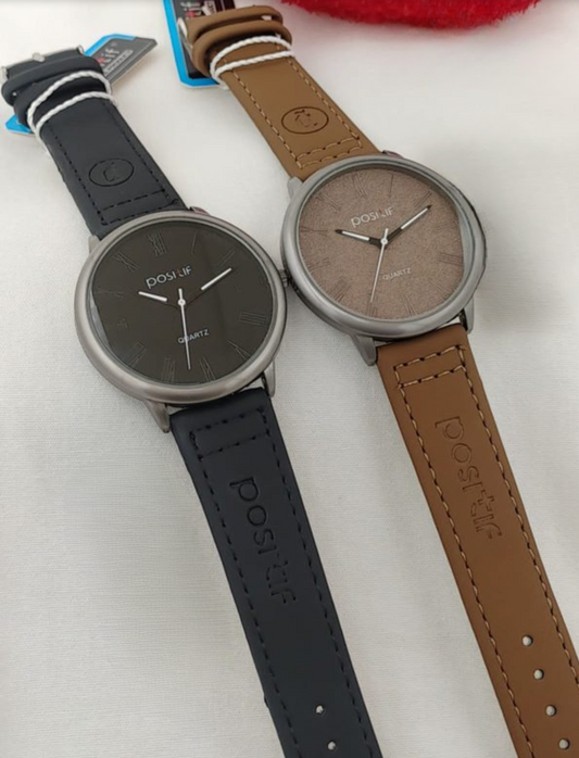 1 Pcs Positif Unisex Leather Strap Watch – Classic Quartz Wrist Watch Without Box | Stylish Analog Watch For Men & Women (Random Color)