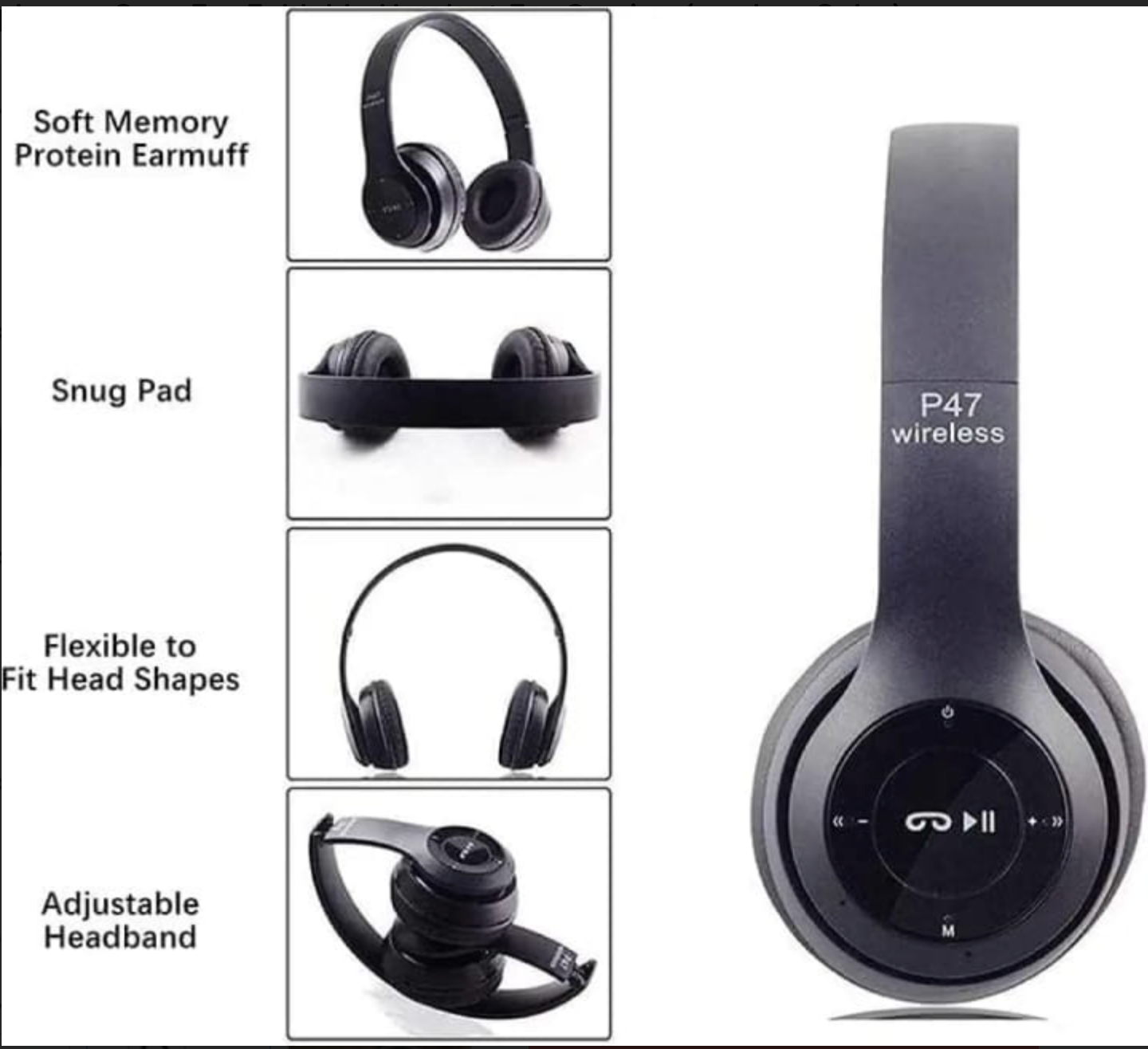 P47 Bluetooth Headphones Over Ear – Foldable Wireless Headset For Gaming & Music | Noise Cancelling, Built‑In Mic, HiFi Stereo Sound | Best Wireless Headphones For Mobile & PC