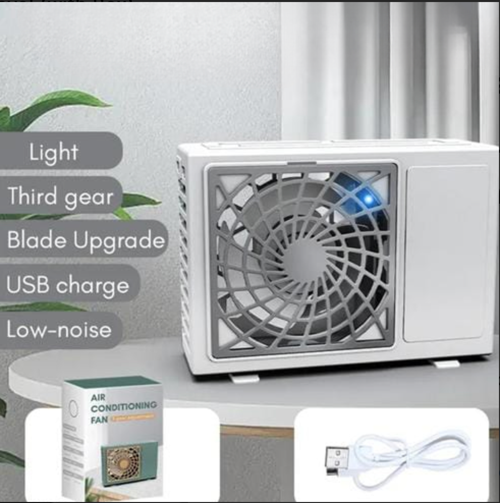 Portable Rechargeable Mini Air Cooler Fan – Personal USB Cooling Fan with 3 Speeds | Compact Desktop Air Conditioner for Home, Office & Travel (With Box)