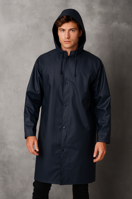 Premium Waterproof Long Raincoat with Adjustable Hood – Unisex Lightweight Outdoor Rain Jacket for Hiking, Travel & Daily Use