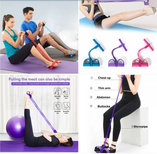Double String Rubber Tummy Trimmer – Adjustable Resistance Ab Exerciser, Portable Waist & Core Strengthening, Muscle Toning Fitness Equipment for Home Workout & Gym (Random Color)