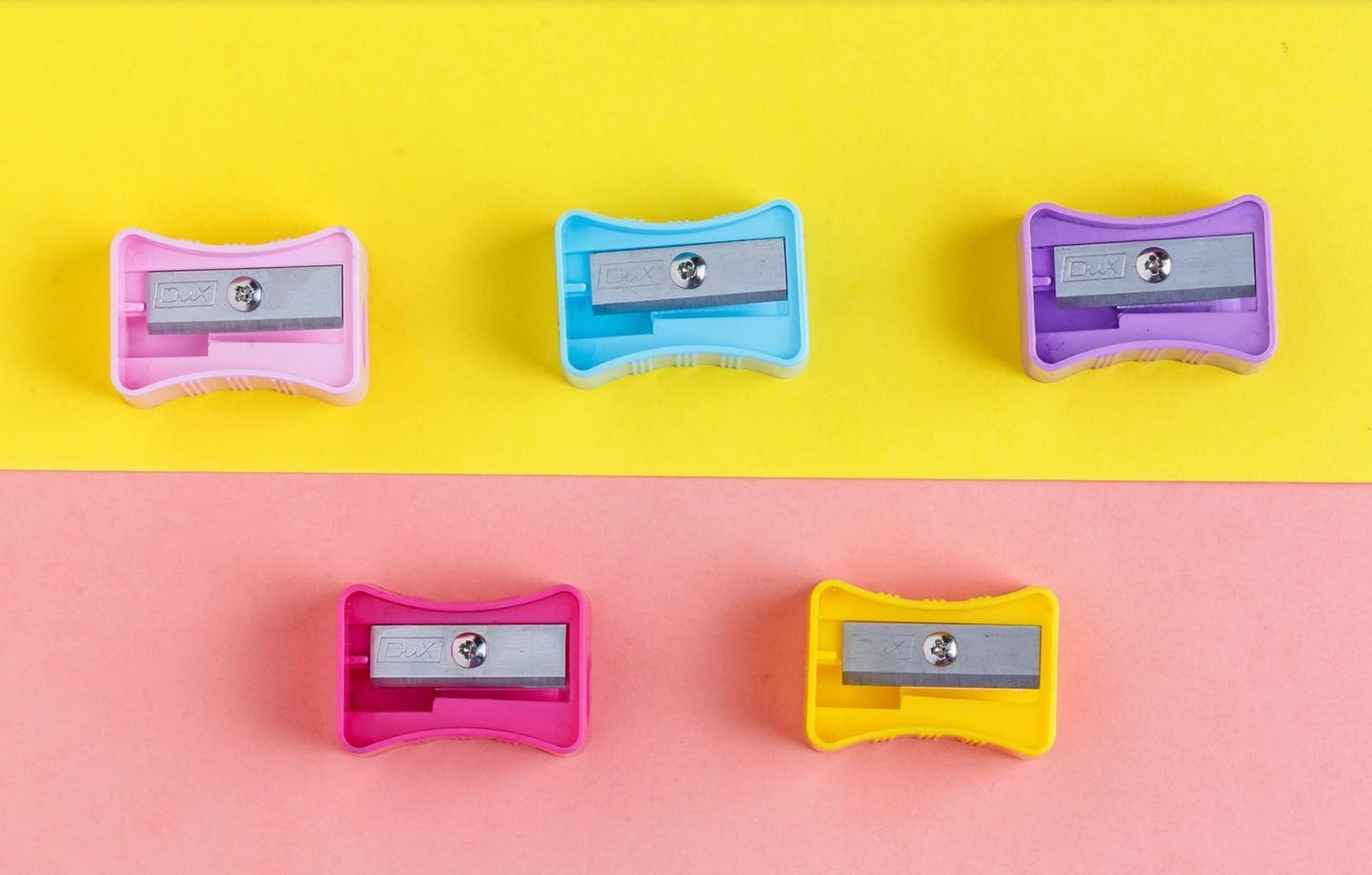 Pack of 50 Dux Plastic Pencil Sharpeners – Durable 8mm Blade, Multicolor Design with Transparent Shavings Jar | Ideal for School, Office, Art & Home Use