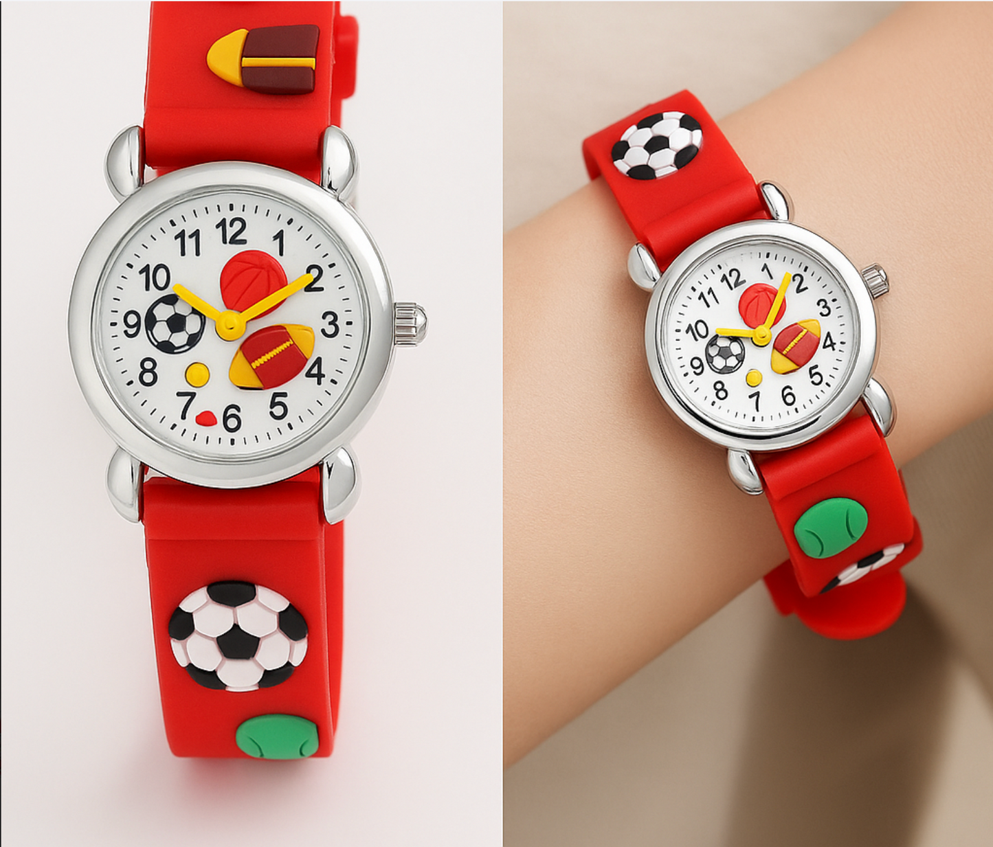 Cute Cartoon Football Kids Watch – High-Quality Silicone Quartz Wristwatch for Boys & Girls (Random Color)