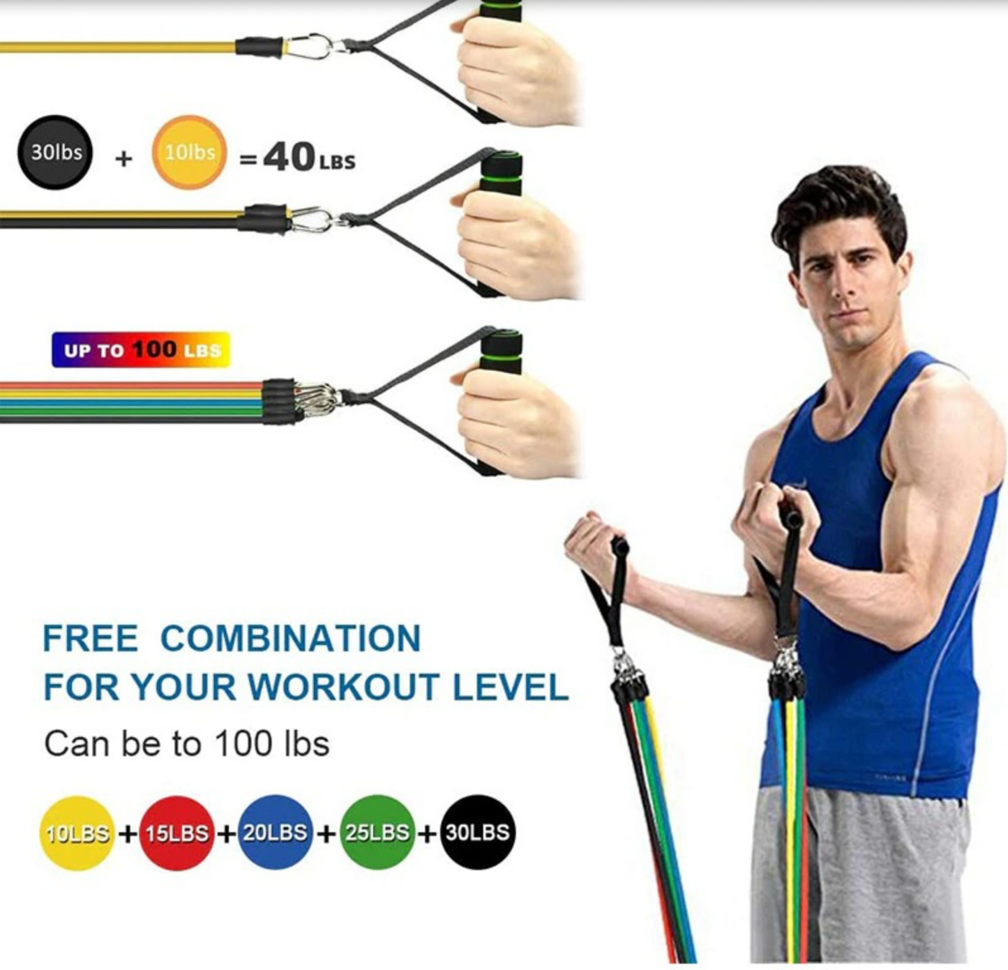 11 Pcs Resistance Bands Set for Workout – Power Exercise Bands for Strength Training, Yoga, Home Gym & Fitness Equipment for Men & Women