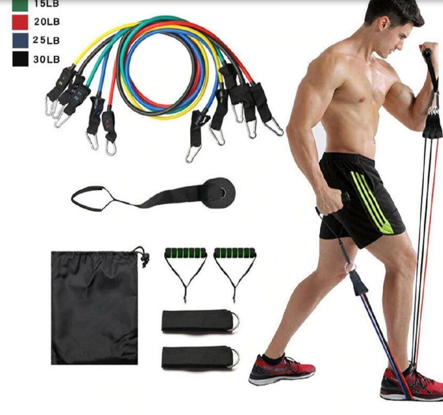 11 Pcs Resistance Bands Set for Workout – Power Exercise Bands for Strength Training, Yoga, Home Gym & Fitness Equipment for Men & Women