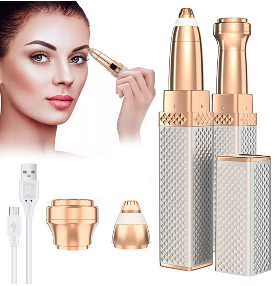 2-in-1 Flawless Facial Hair Remover & Eyebrow Trimmer | USB Rechargeable, Painless & Portable | Random Color