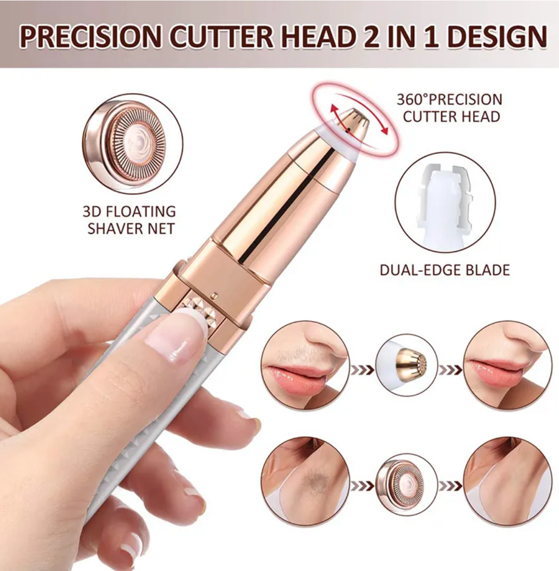 2-in-1 Flawless Facial Hair Remover & Eyebrow Trimmer | USB Rechargeable, Painless & Portable | Random Color
