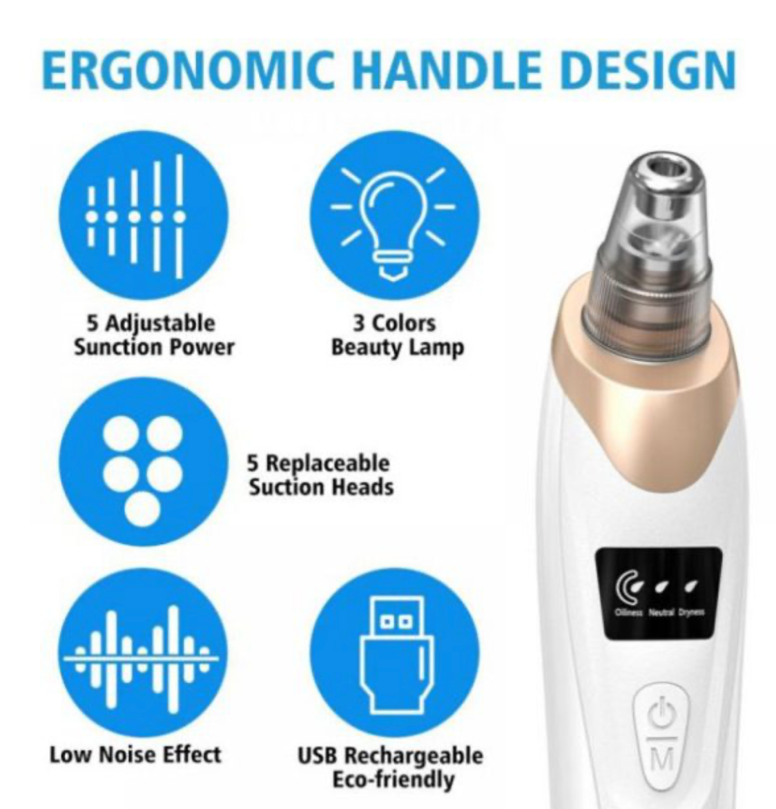 Blackhead Suction Remover Portable Pore Cleaner with LED Display and Multiple Suction Levels