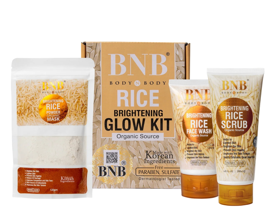 BNB Rice Extract Bright & Glow Facial Kit | 3-in-1 Whitening, Brightening & Hydrating Skincare
