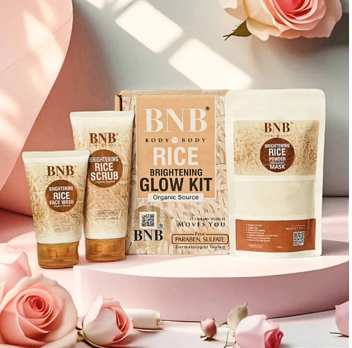 BNB Rice Extract Bright & Glow Facial Kit | 3-in-1 Whitening, Brightening & Hydrating Skincare