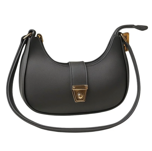 Crescent Luxury Faux Leather Shoulder Bag | Dark Gray Elegant Handbag for Women