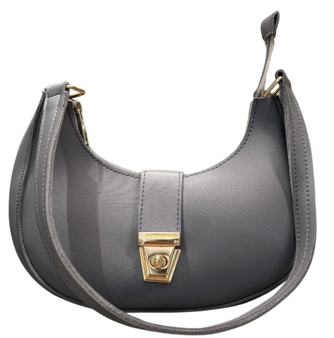 Crescent Luxury Faux Leather Shoulder Bag | Dark Gray Elegant Handbag for Women