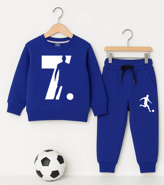 Kids’ Royal Blue Football Theme Fleece Tracksuit