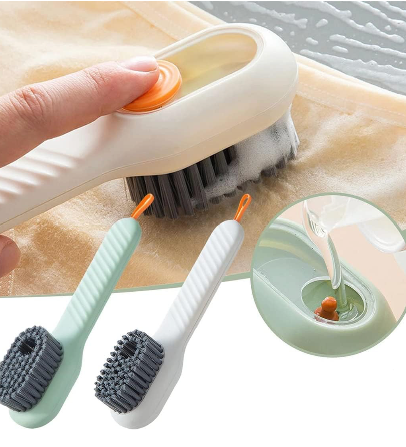 Multi-Purpose Shoe Cleaning Brush – Soft Bristles, Long Handle, Automatic Liquid Design for Shoes, Clothes & Household Cleaning