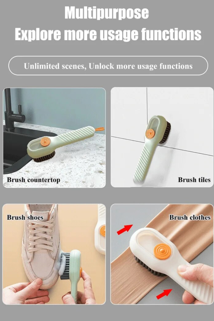 Multi-Purpose Shoe Cleaning Brush – Soft Bristles, Long Handle, Automatic Liquid Design for Shoes, Clothes & Household Cleaning