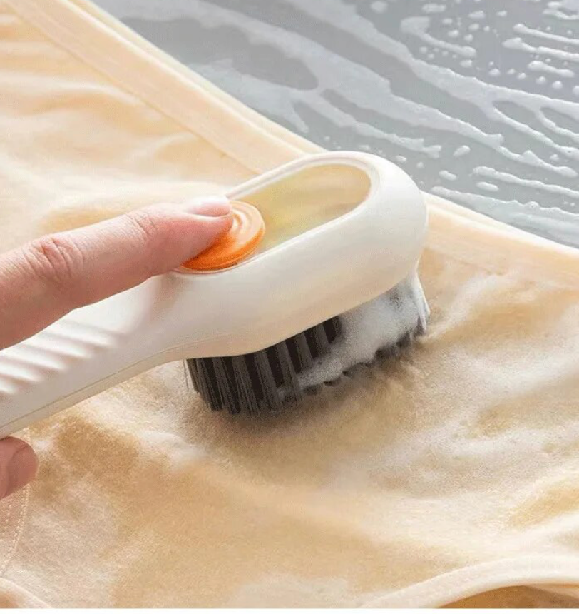 Multi-Purpose Shoe Cleaning Brush – Soft Bristles, Long Handle, Automatic Liquid Design for Shoes, Clothes & Household Cleaning