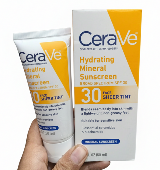 CeraVe Hydrating Mineral Sunscreen 50ml – Broad Spectrum SPF Protection with Hyaluronic Acid & Ceramides for Moisturized, Healthy Skin