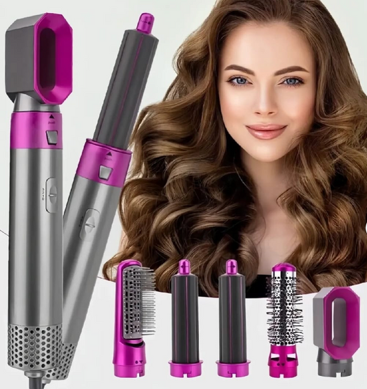 5-in-1 Hair Styler Brush – Hair Straightener, Curler, Blow Dryer & Volumizer | Negative Ionic Air Wrap with Detachable Brush Heads (Random Color)