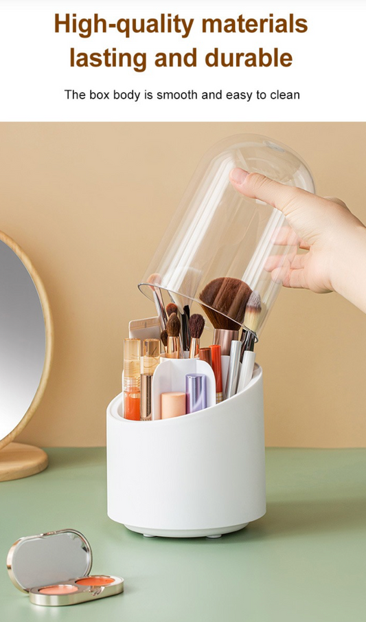 360° Rotating Makeup Brush Organizer – Desktop Cosmetic Storage Box for Brushes, Lipsticks, Eyebrow Pencils & Beauty Tools