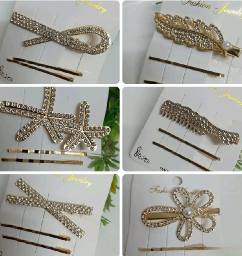 Beaded Pins & Hair Clips Set – 3-Piece Stylish Metal Hair Accessories Card | Random Trendy Designs for Everyday Fashion & Styling