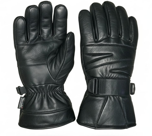 Men’s Genuine Sheep Leather Winter Gloves – Black Motorcycle Riding Gloves with Warm Thermal Lining