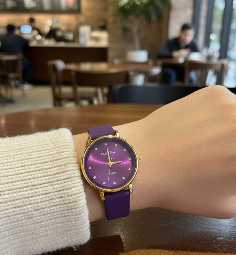 Ladies Purple Wrist Watch | Stylish Rubber Strap, Lightweight & Comfortable Daily Wear Watch for Women