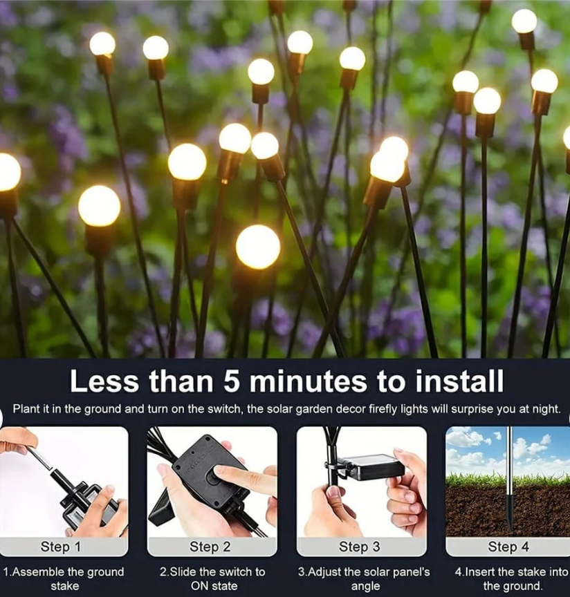 Upgraded Solar Firefly Garden Lights – Outdoor Waterproof Decorative Lighting with Warm Glow