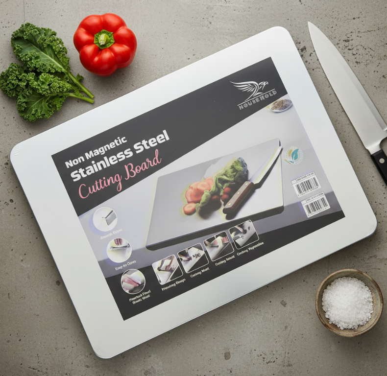 Marble Cutting Board Slab with Pure Stainless Steel Fitting – Non-Magnetic | 30 × 40 cm