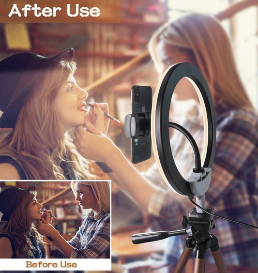 Professional 10-Inch LED Ring Fill Light With Universal Phone Holder | Dimmable Modes For Selfies, Makeup, YouTube & Live Streaming