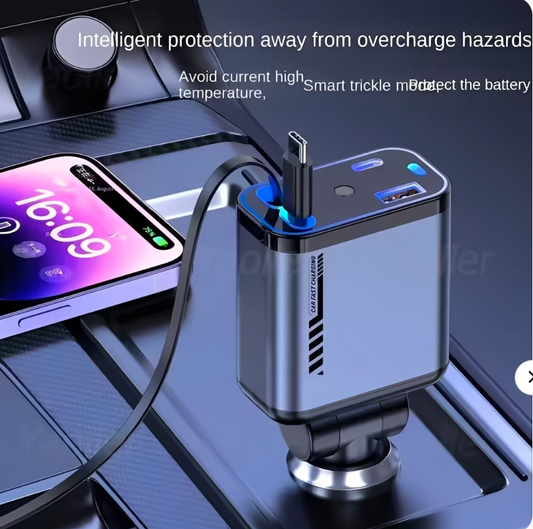 C6 4-in-1 Multi-Functional Car Charger – Fast Charging Adapter with Star Light | Durable & Reliable Performance