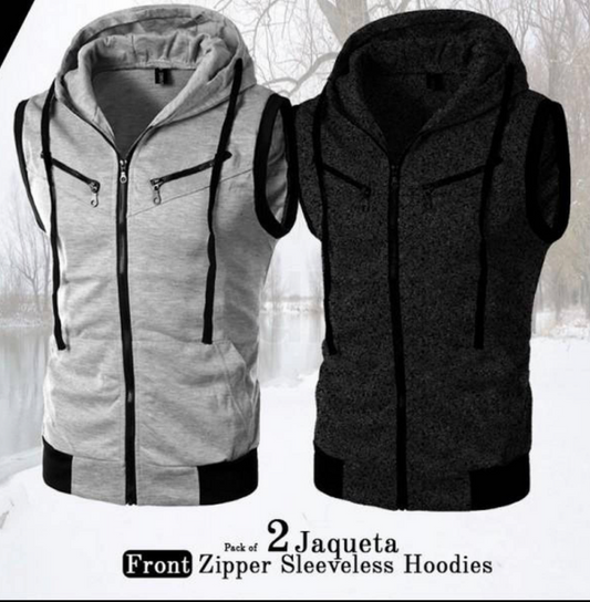 Pack of 2 Jaqueta Front Zipper Sleeveless Hoodies – Men’s Casual Zip-Up Upper | New Jet Collection (Size L)
