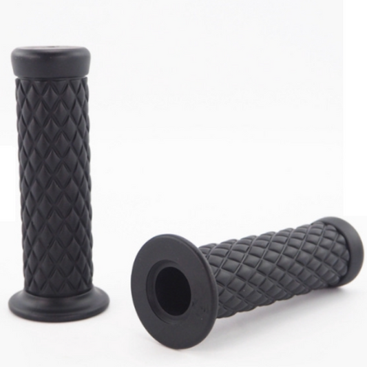 Cafe Racer Motorcycle Handle Grips – Vintage Style Rubber Handlebar Grips | Universal Fit | Black (2 Pcs)
