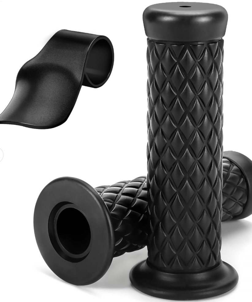 Cafe Racer Motorcycle Handle Grips – Vintage Style Rubber Handlebar Grips | Universal Fit | Black (2 Pcs)