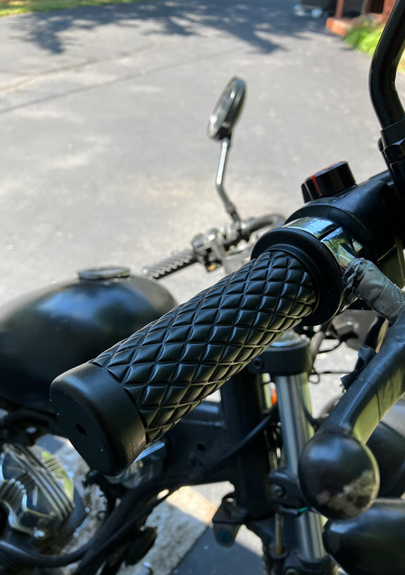 Cafe Racer Motorcycle Handle Grips – Vintage Style Rubber Handlebar Grips | Universal Fit | Black (2 Pcs)