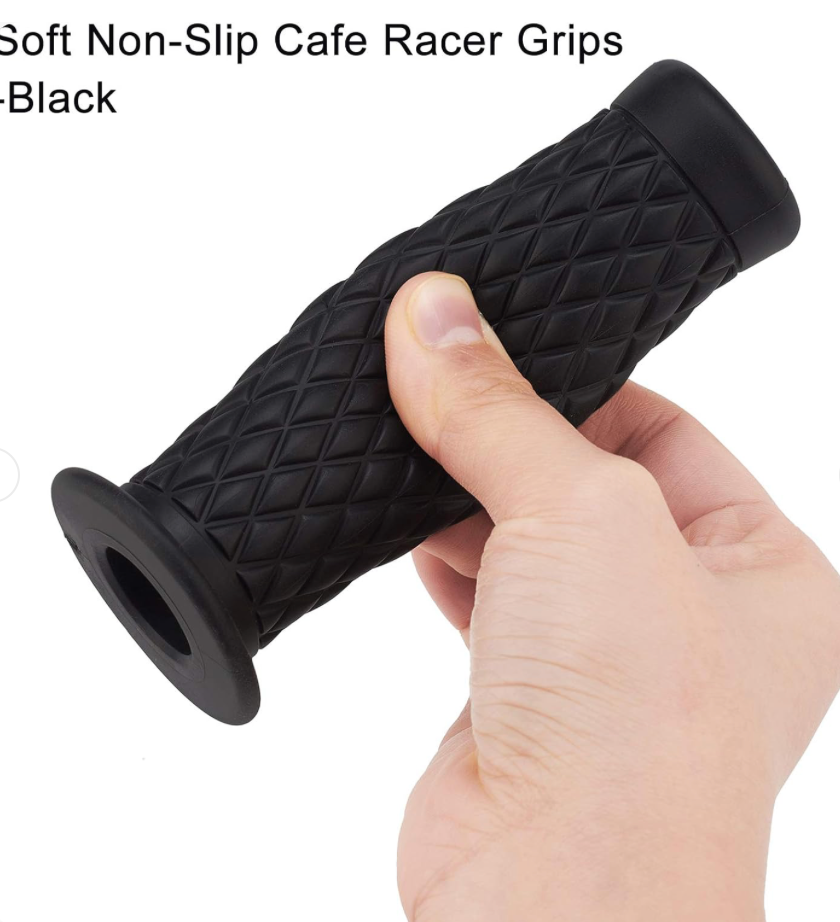Cafe Racer Motorcycle Handle Grips – Vintage Style Rubber Handlebar Grips | Universal Fit | Black (2 Pcs)