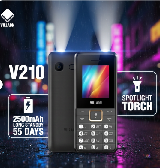 Villaon V210 1.8 Inch LCD Dual SIM Mobile With Removable 2500mAh Battery Basic Camera FM Radio Torch Light And PTA Approved (Random Color)