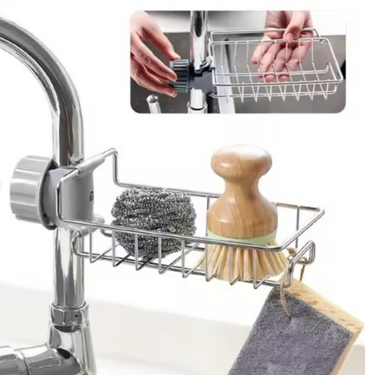 Stainless Steel Multifunctional Kitchen Faucet Sponge Holder | Adjustable, Durable & Convenient Storage Solution