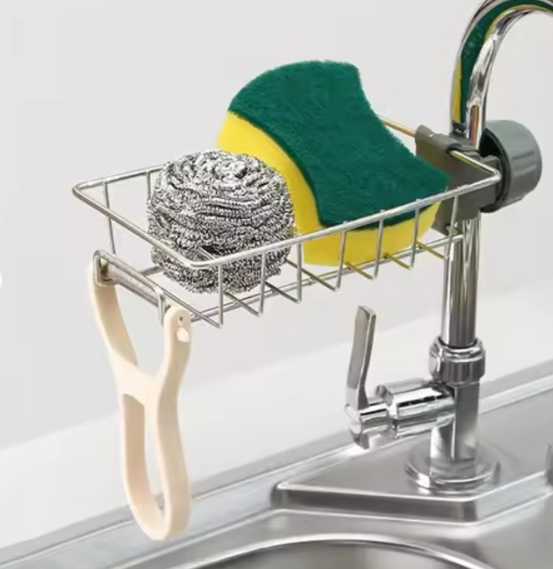 Stainless Steel Multifunctional Kitchen Faucet Sponge Holder | Adjustable, Durable & Convenient Storage Solution