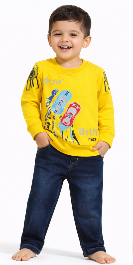 Kids Printed Drift Car Suit | Boys Racing Outfit | Cotton Kids Tracksuit | Trendy Car Print Clothing for Kids