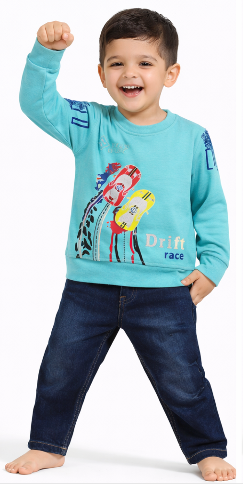 Kids Printed Drift Car Suit | Boys Racing Outfit | Cotton Kids Tracksuit | Trendy Car Print Clothing for Kids